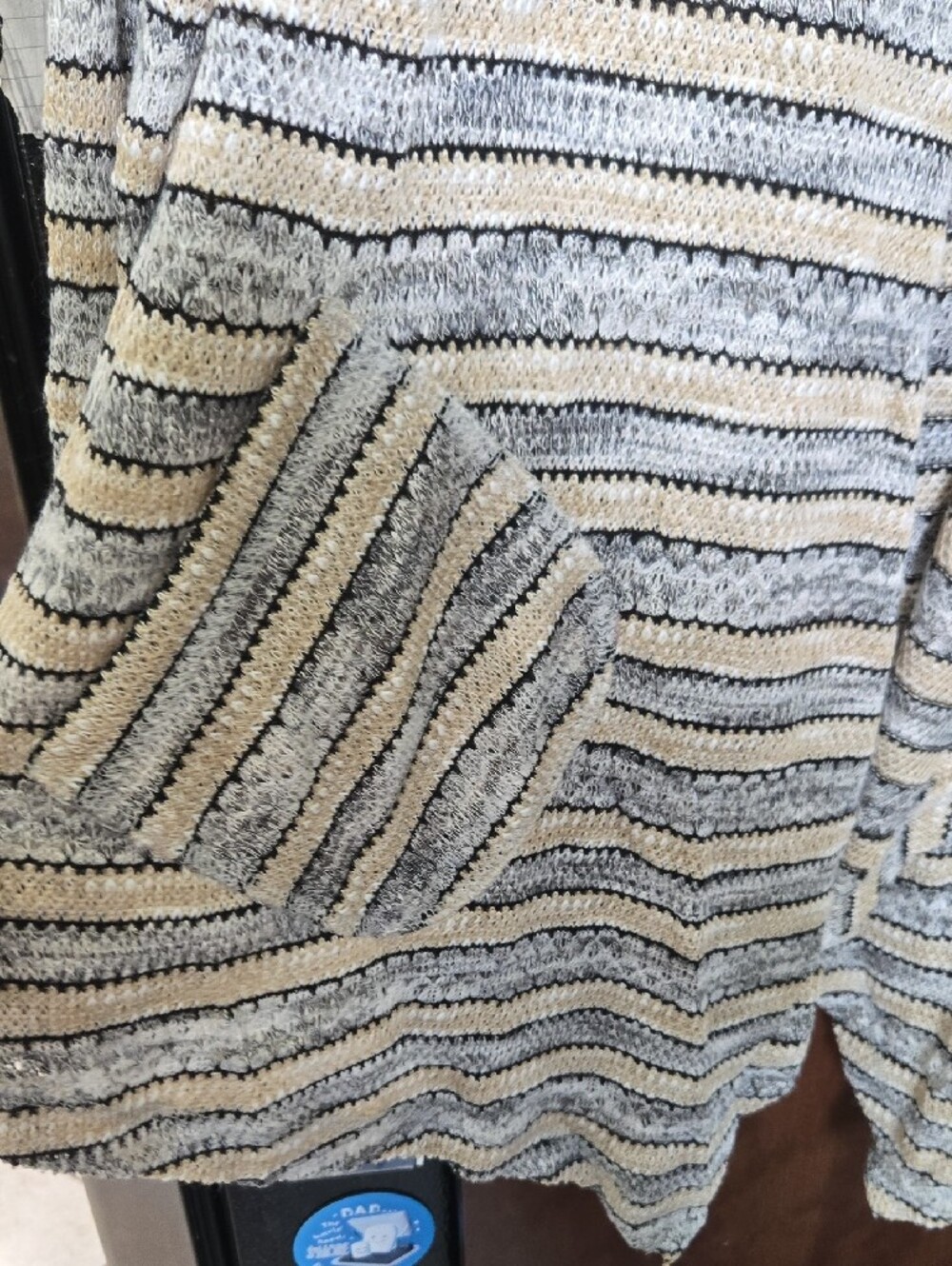 Ruby Rd. Open-Front Striped Cardigan in Cream & Gray - Picture 3 of 4